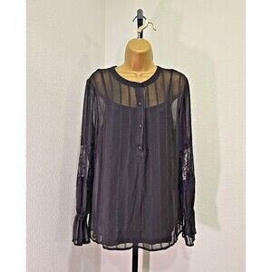 Whimsigoth Fairy Black Sheer Lace Trim Cami Blouse Set Womens L Simply Vera Wang